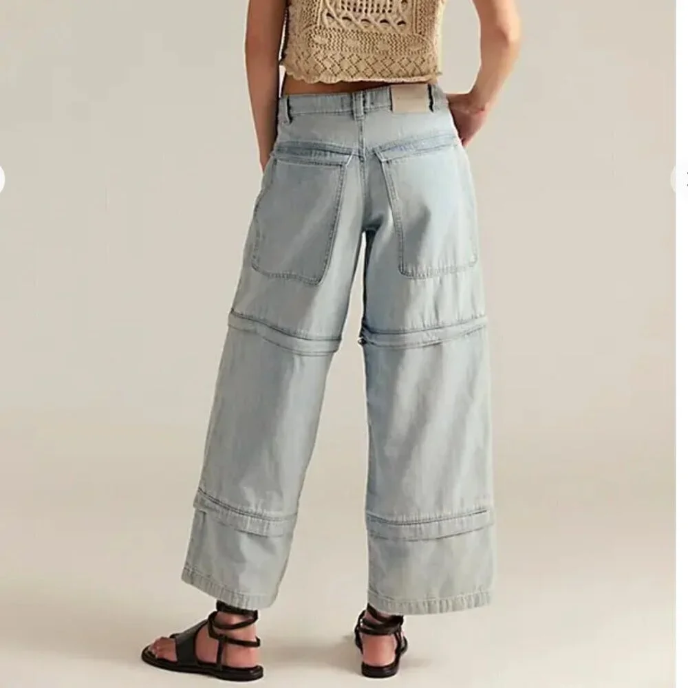NWT Free People Trailblazer Convertible Zip Jeans in Circuit Blue